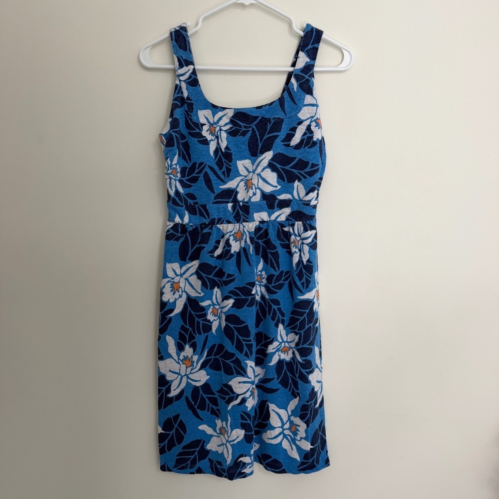 Tommy Bahama Linen Jersey Blue Floral Short Dress Resortwear Beachy Vacation XS